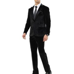 Black Velvet Peak Lapel 2 Piece Skinny Fit Men's Suit